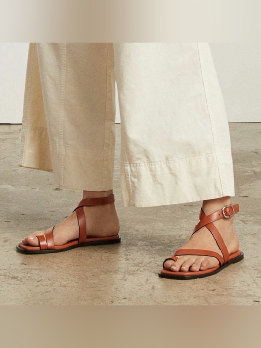 Everlane Brown Leather Ankle-Strap Flat Sandals